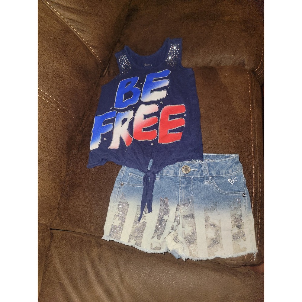 Justice 4th of july be free top and flag jean shorts size 8